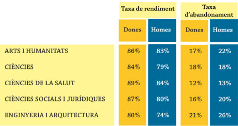 Rendiment acadèmic en estudis de grau segons branca de coneixement