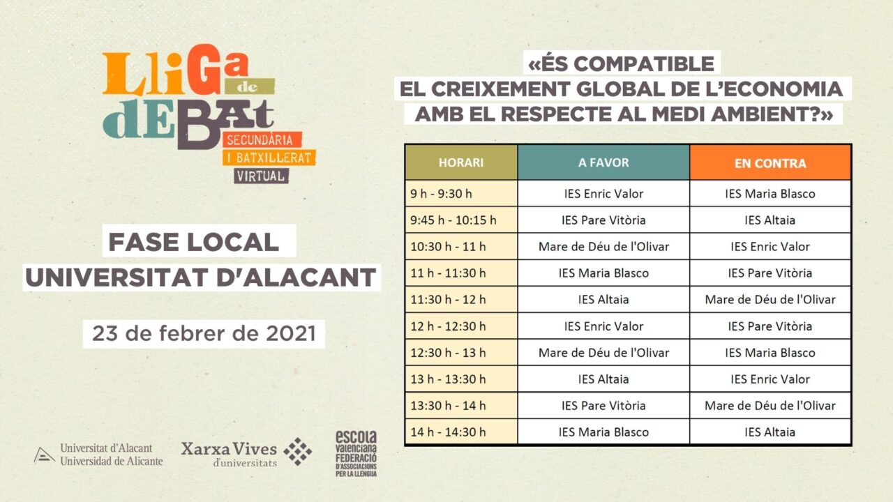 Horaris Lliga de Debat de Secundària i Batxillerat. Fase local UA