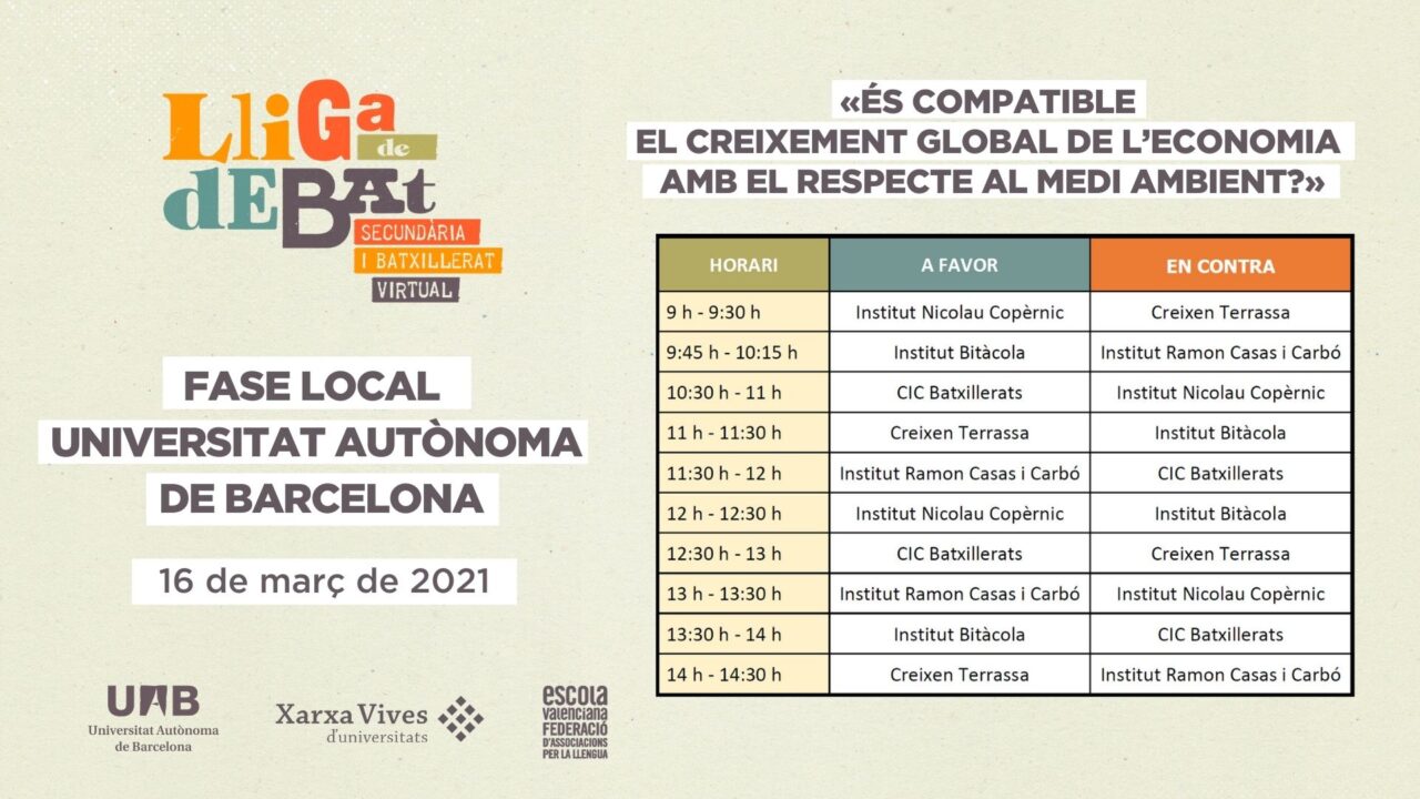 Horaris Lliga de Debat de Secundària i Batxillerat. Fase local UAB