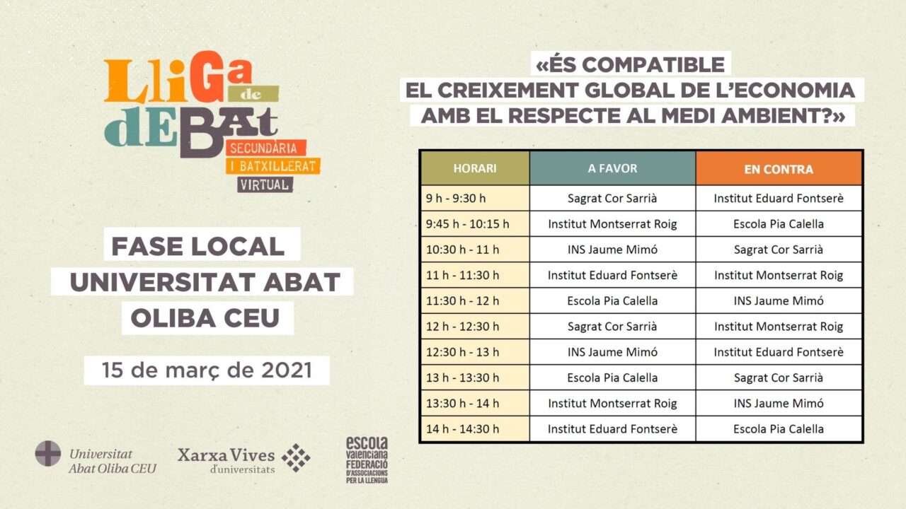 Horaris Lliga de Debat de Secundària i Batxillerat. Fase local UAO