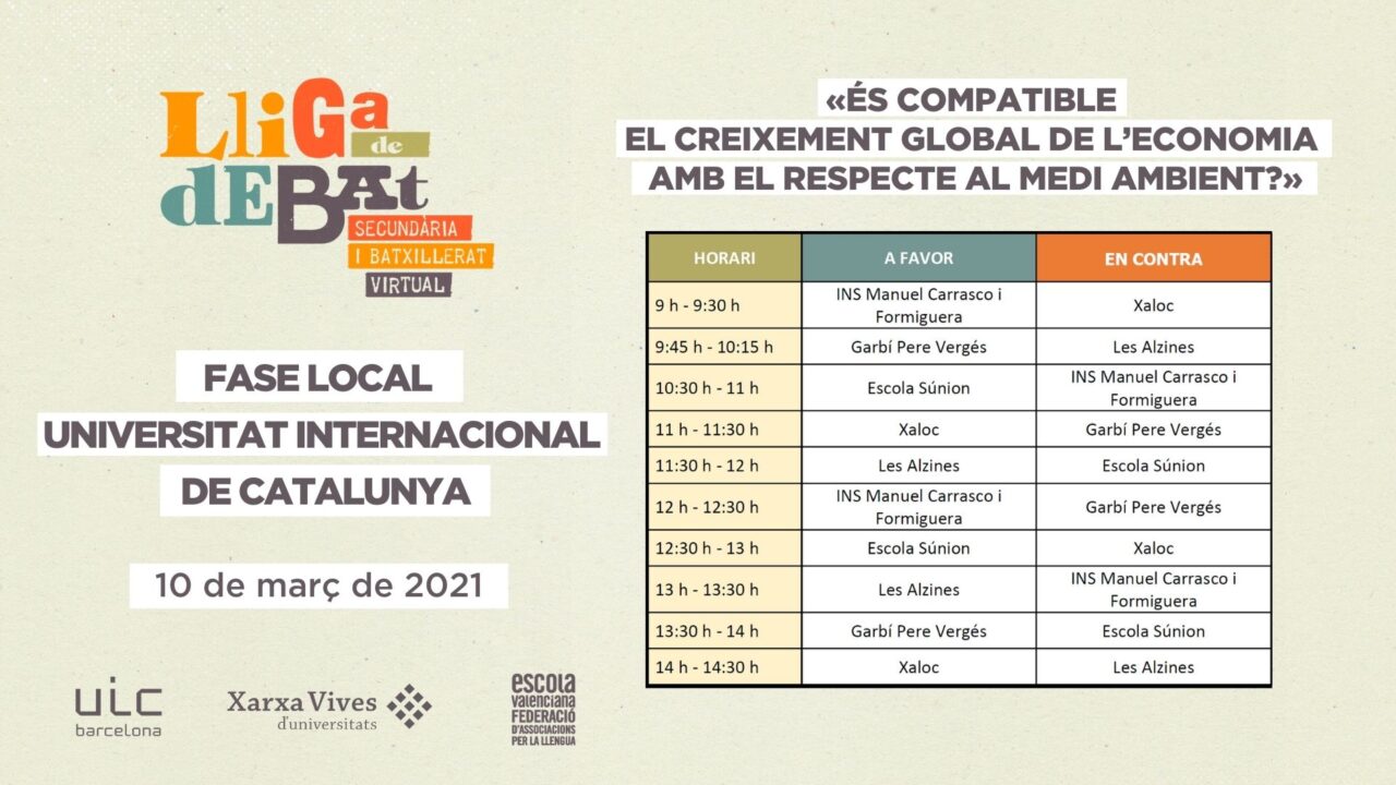 Horaris Lliga de Debat de Secundària i Batxillerat. Fase local UIC