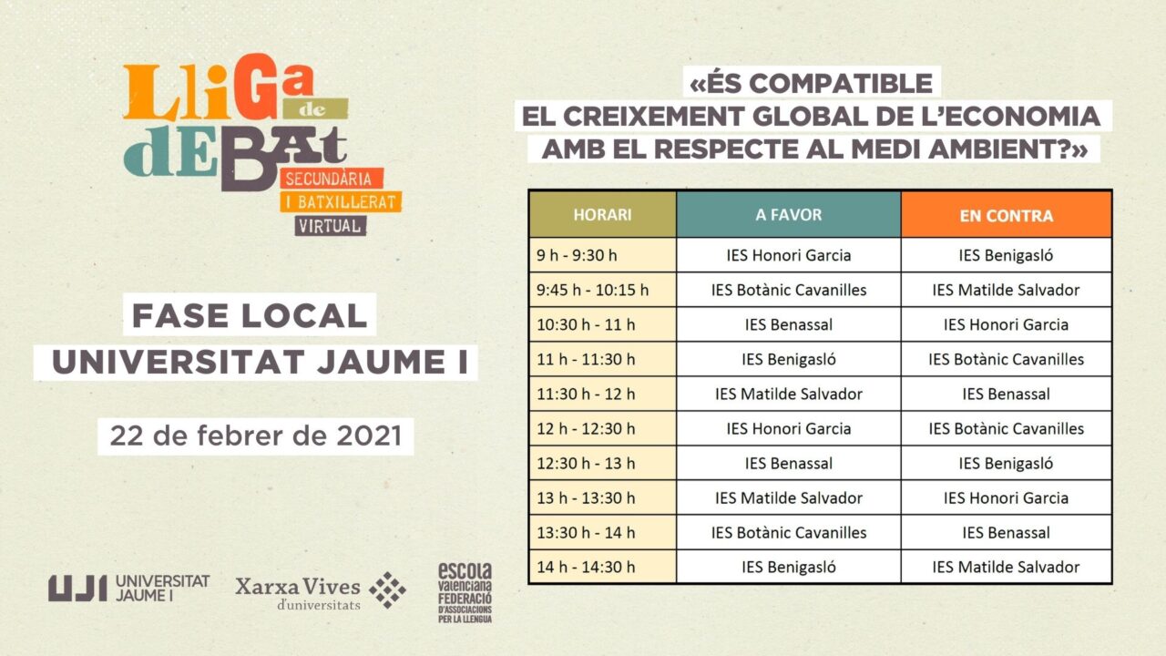 Horaris Lliga de Debat de Secundària i Batxillerat. Fase local UJI