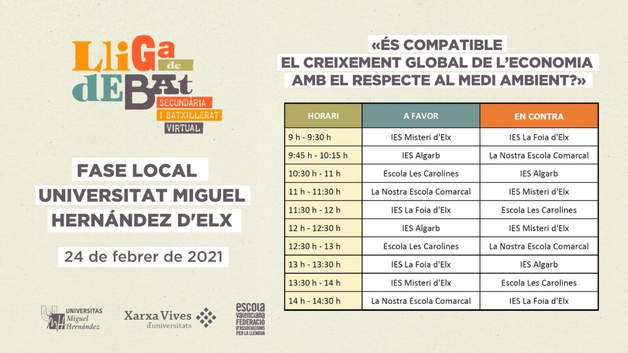 Horaris Lliga de Debat de Secundària i Batxillerat. Fase local UMH
