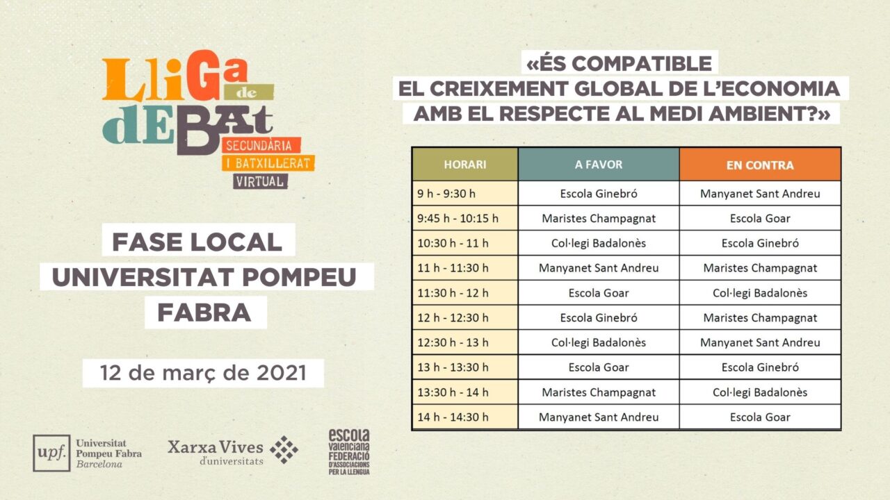 Horaris Lliga de Debat de Secundària i Batxillerat. Fase local UPF