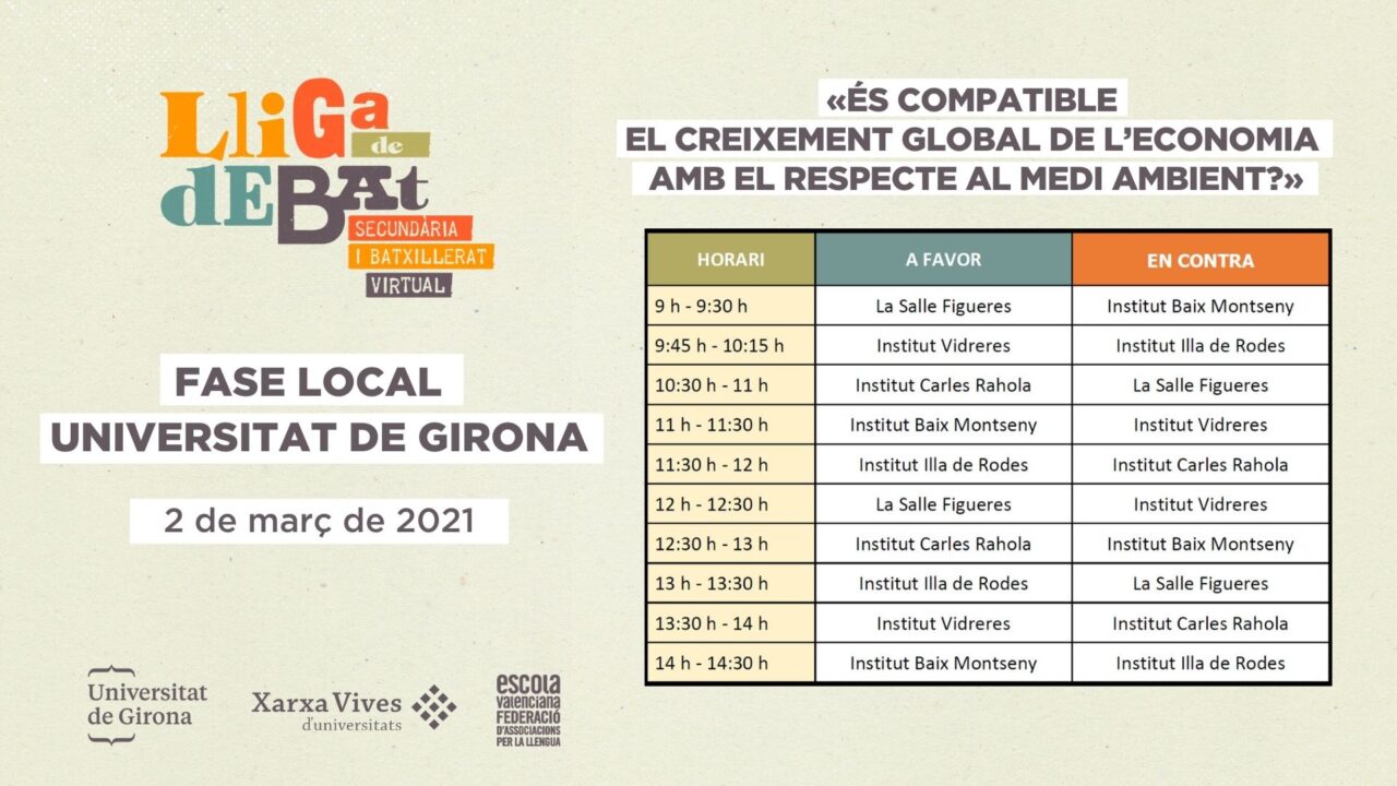 Horaris Lliga de Debat de Secundària i Batxillerat. Fase local UdG