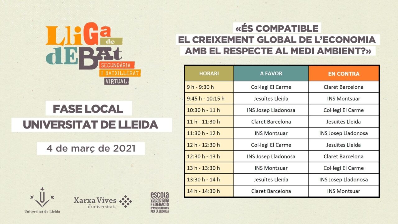 Horaris Lliga de Debat de Secundària i Batxillerat. Fase local UdL